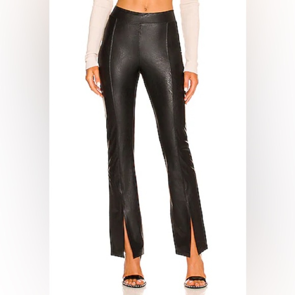 Commando Black Faux Leather Boot-Cut Split-Hem Pants